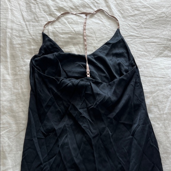 LUNYA Black Washable Silk Nightgown Dress Slit T-Strap in Black & Otium S $198 - Picture 6 of 8